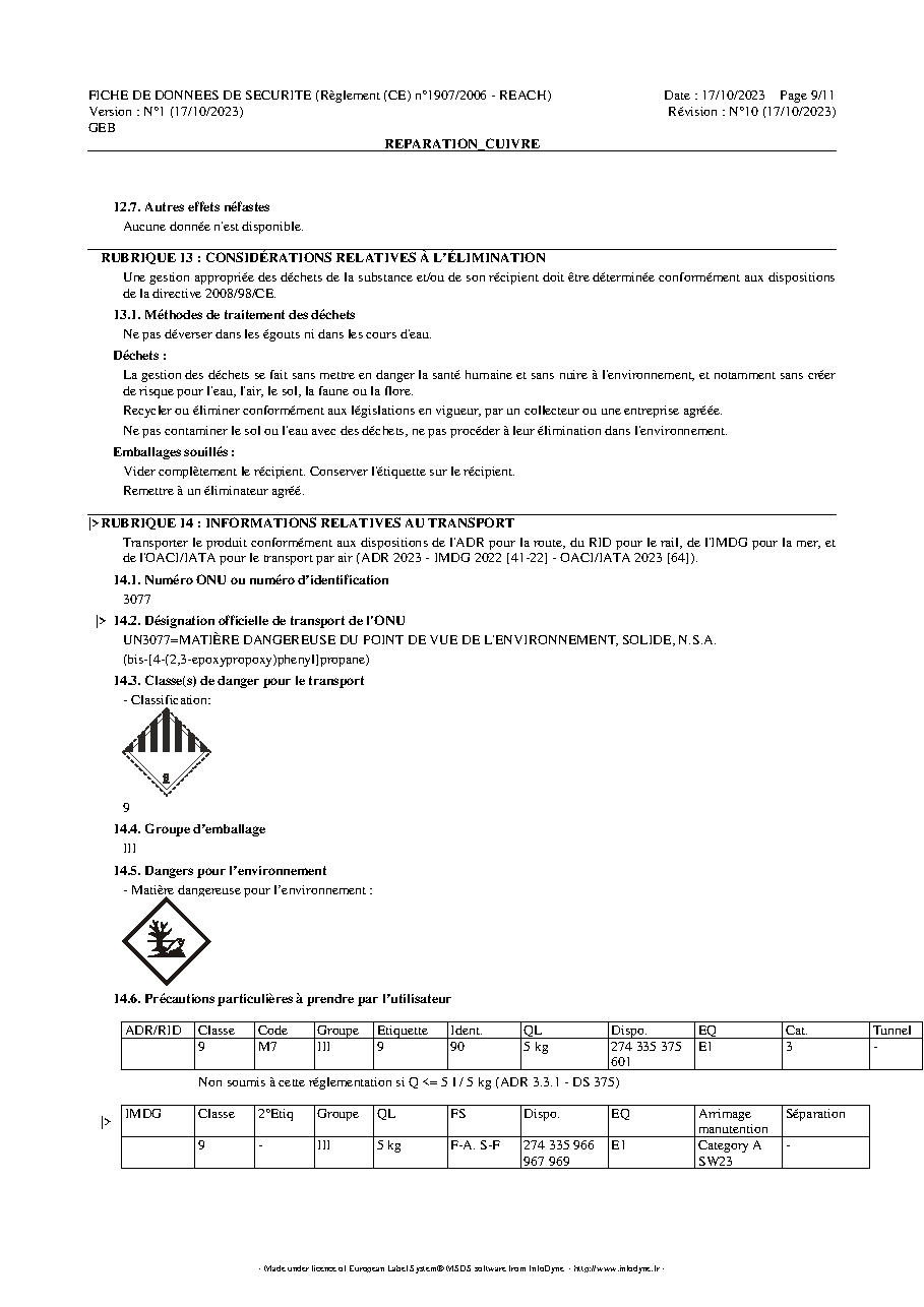 Fiche technique fournisseur