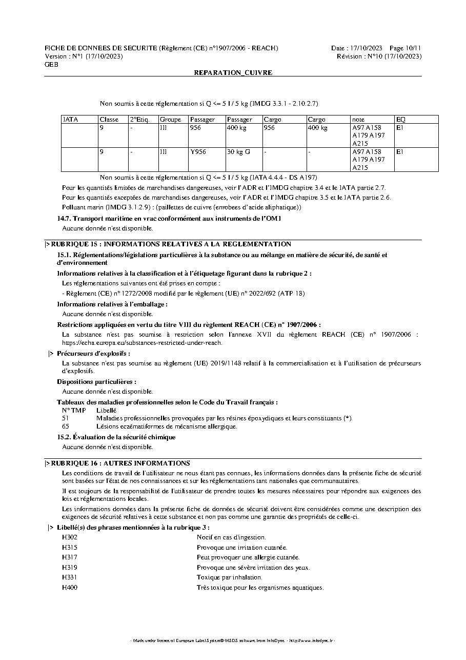 Fiche technique fournisseur