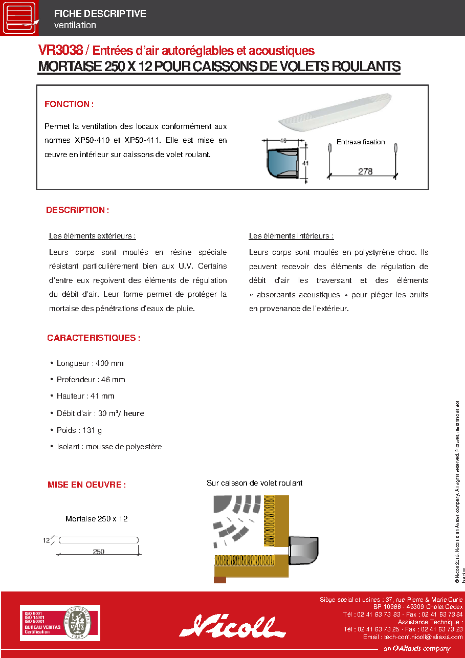 Fiche technique fournisseur