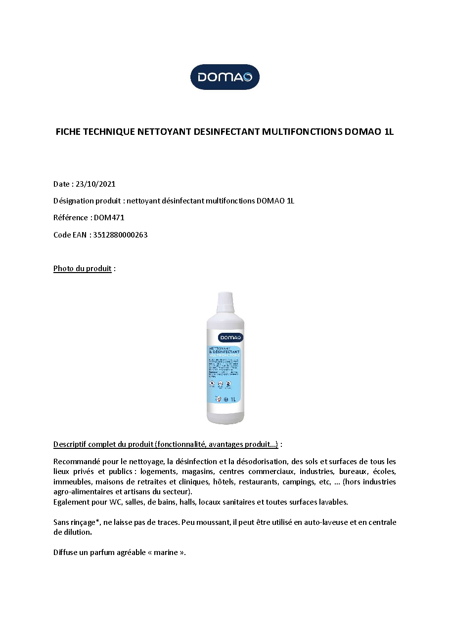Fiche technique fournisseur