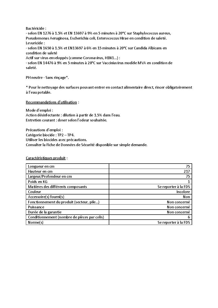 Fiche technique fournisseur