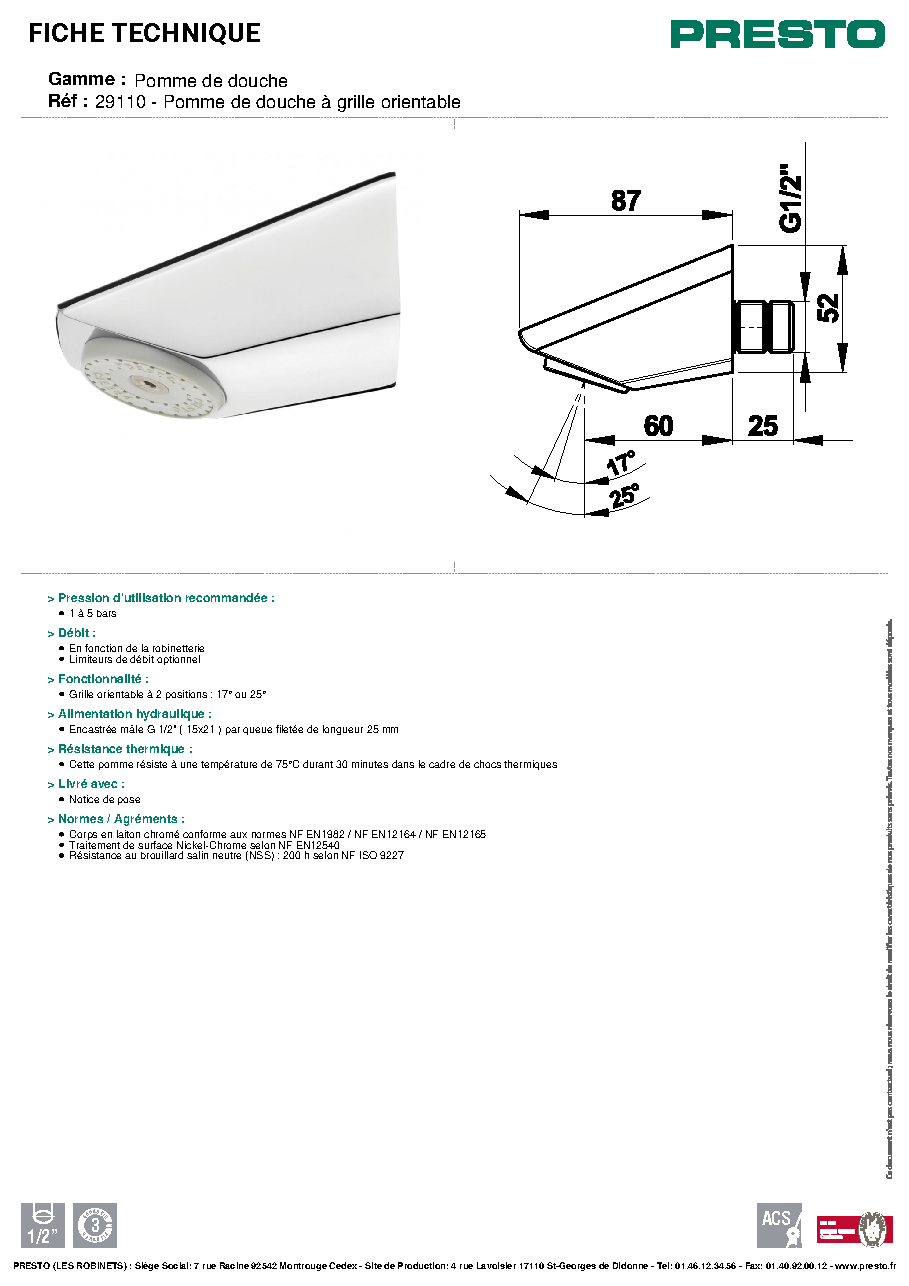 Fiche technique fournisseur
