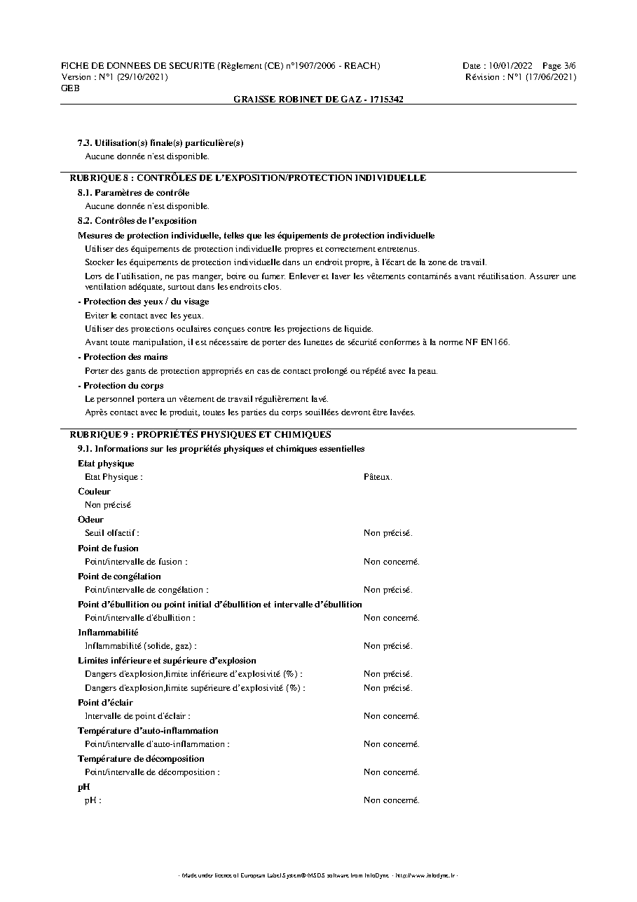 Fiche technique fournisseur