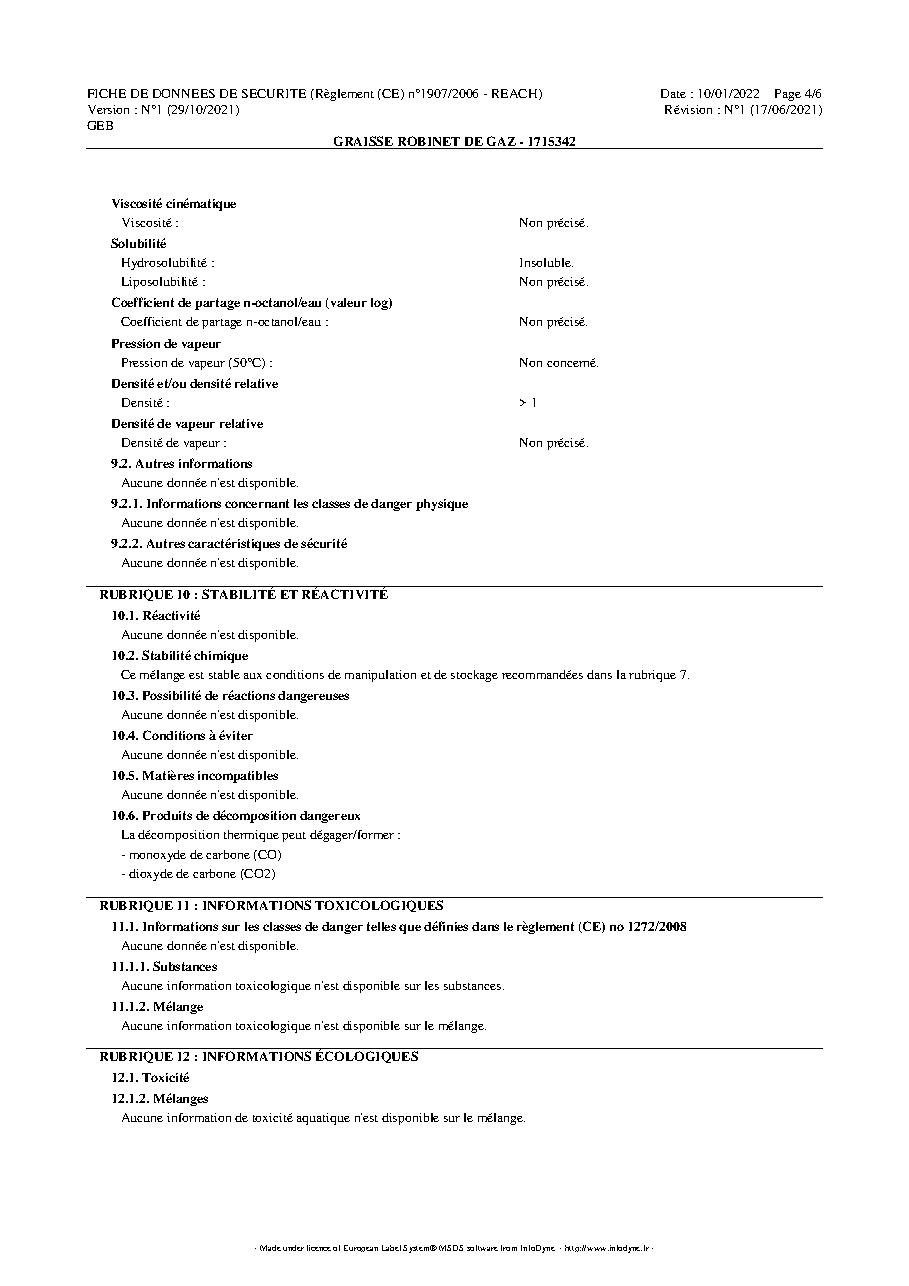 Fiche technique fournisseur