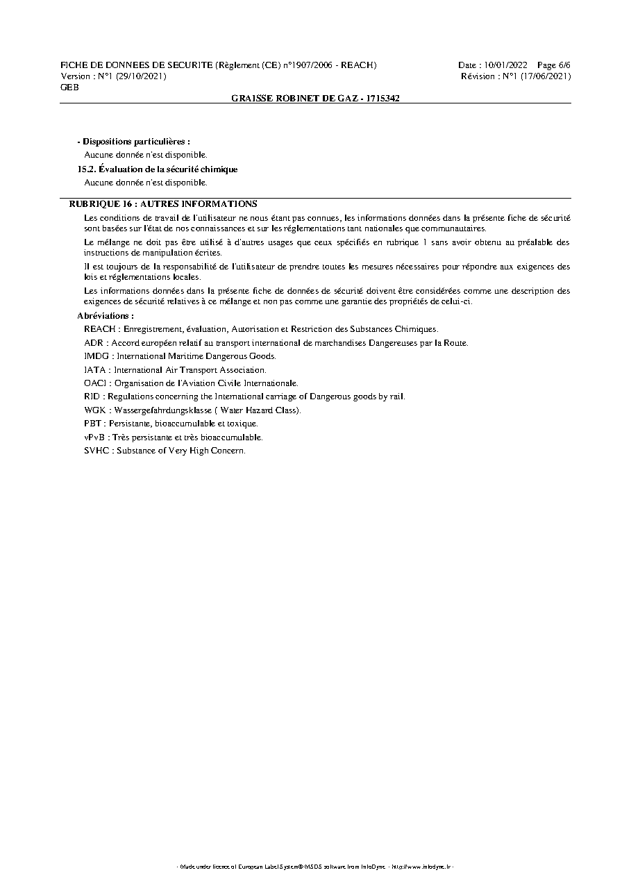 Fiche technique fournisseur