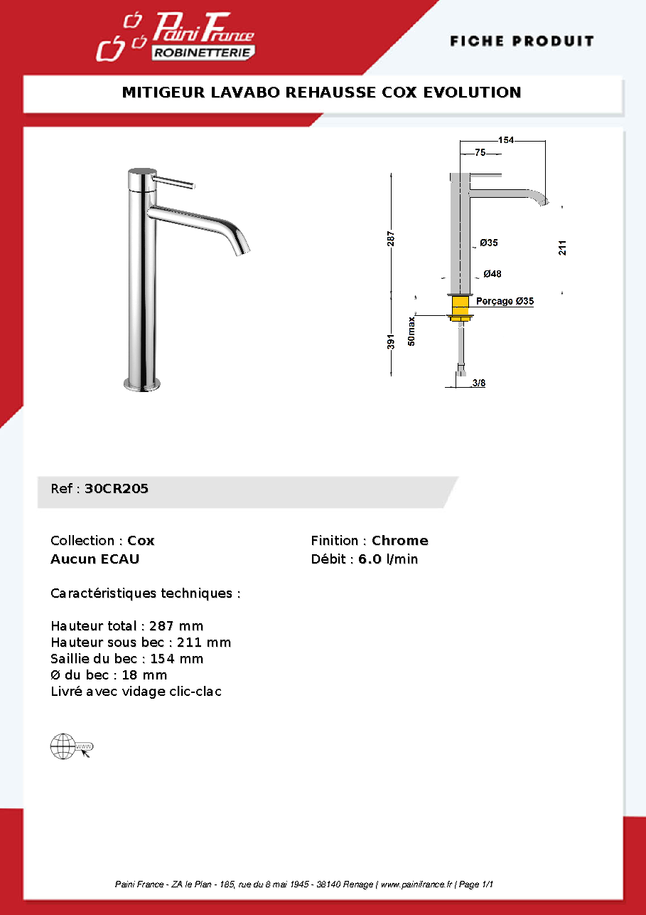 Fiche technique fournisseur