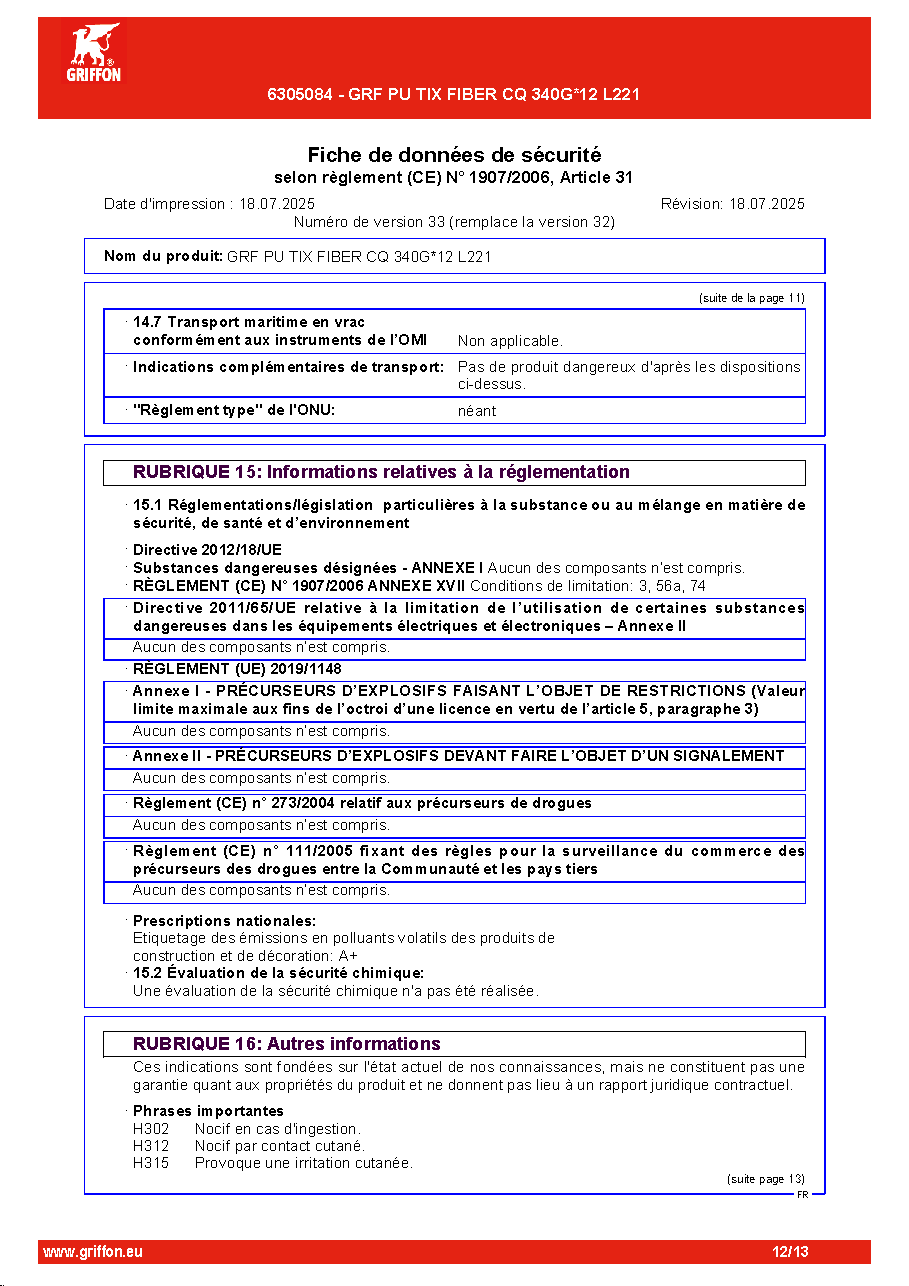 Fiche technique fournisseur