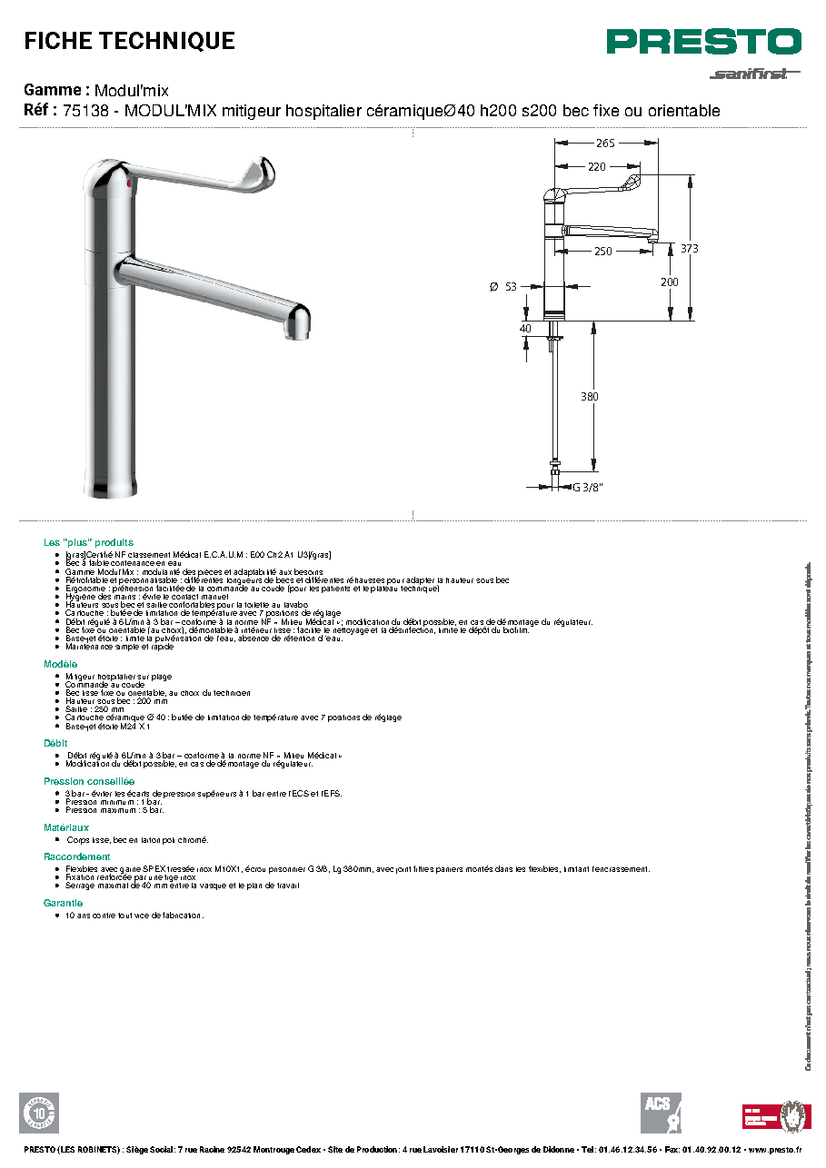 Fiche technique fournisseur