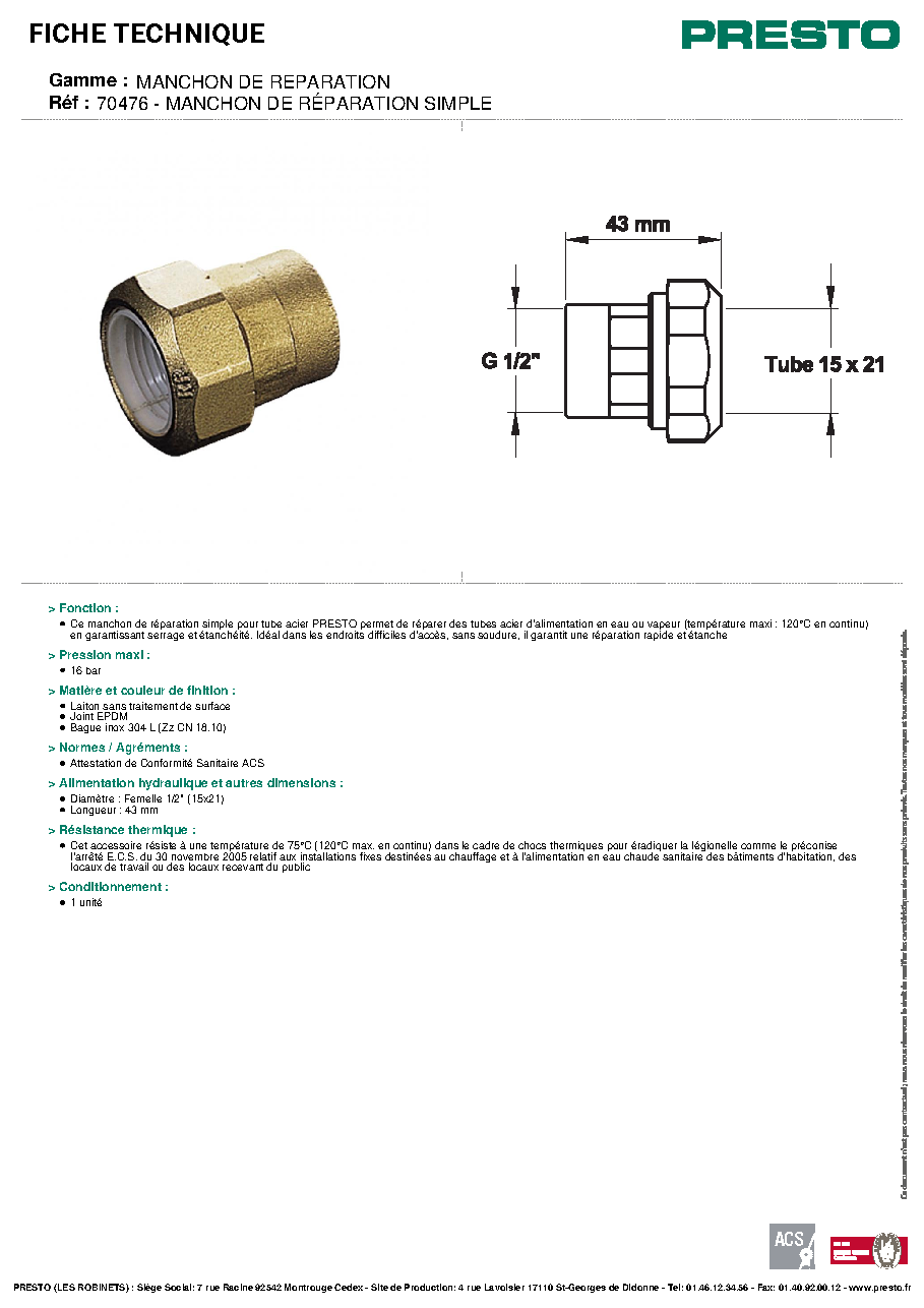 Fiche technique fournisseur