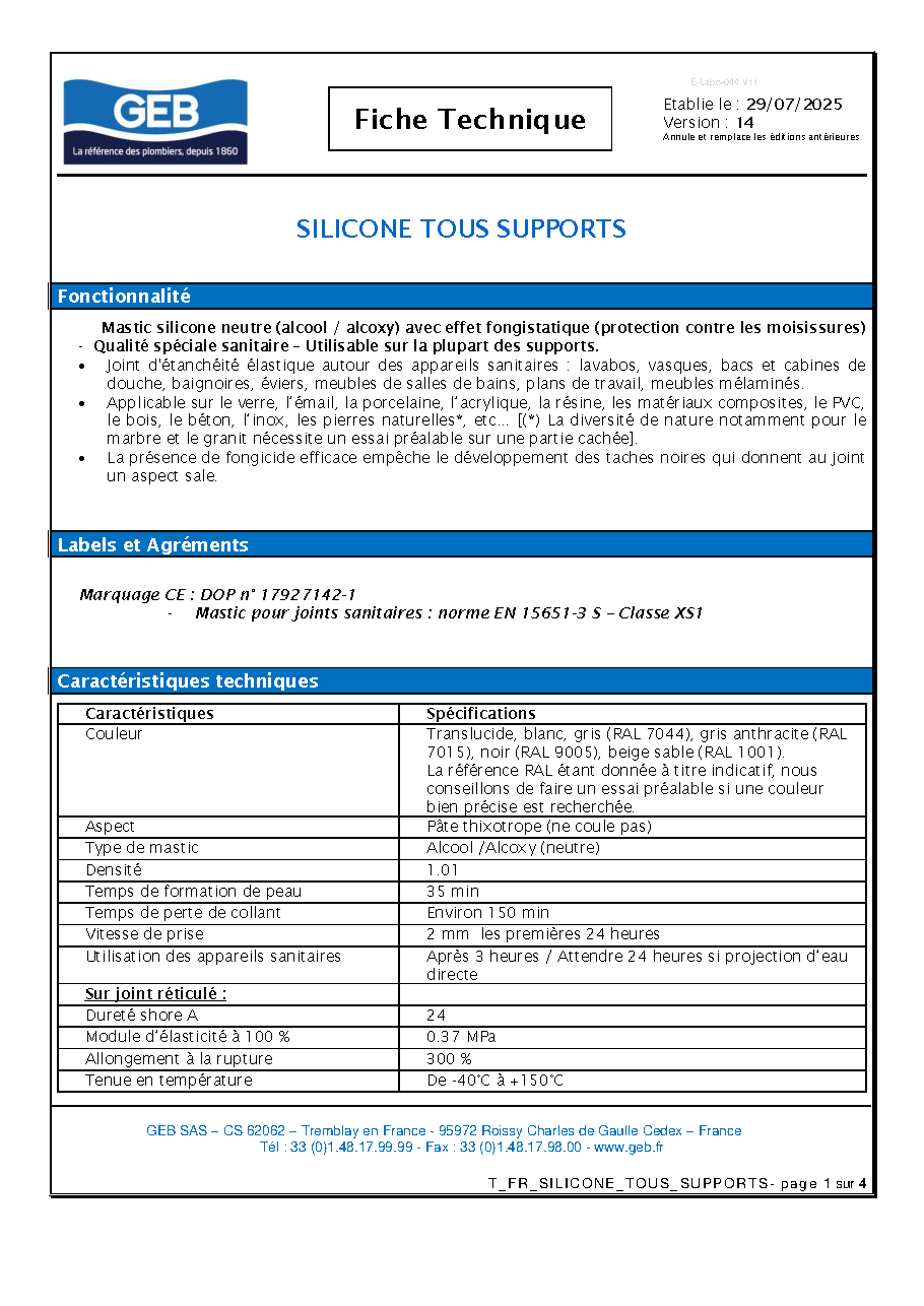 Fiche technique fournisseur
