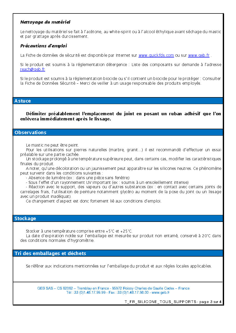 Fiche technique fournisseur