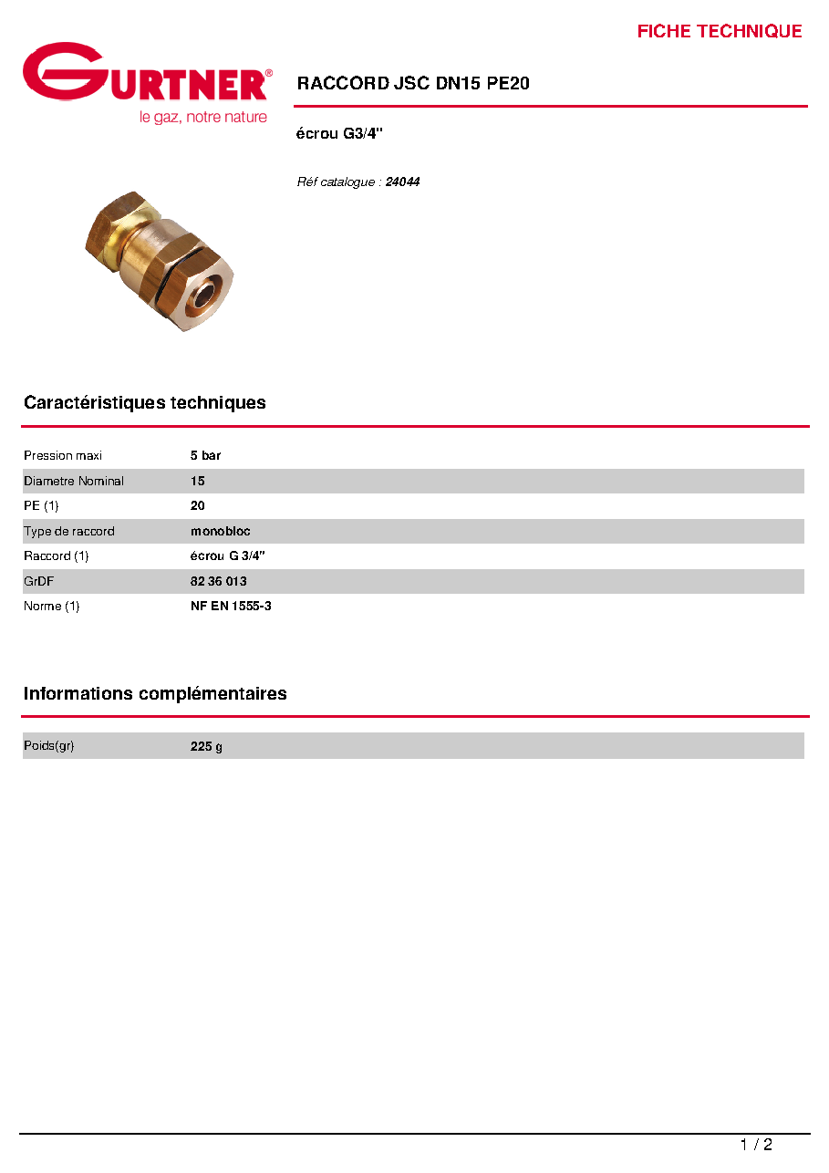 Fiche technique fournisseur