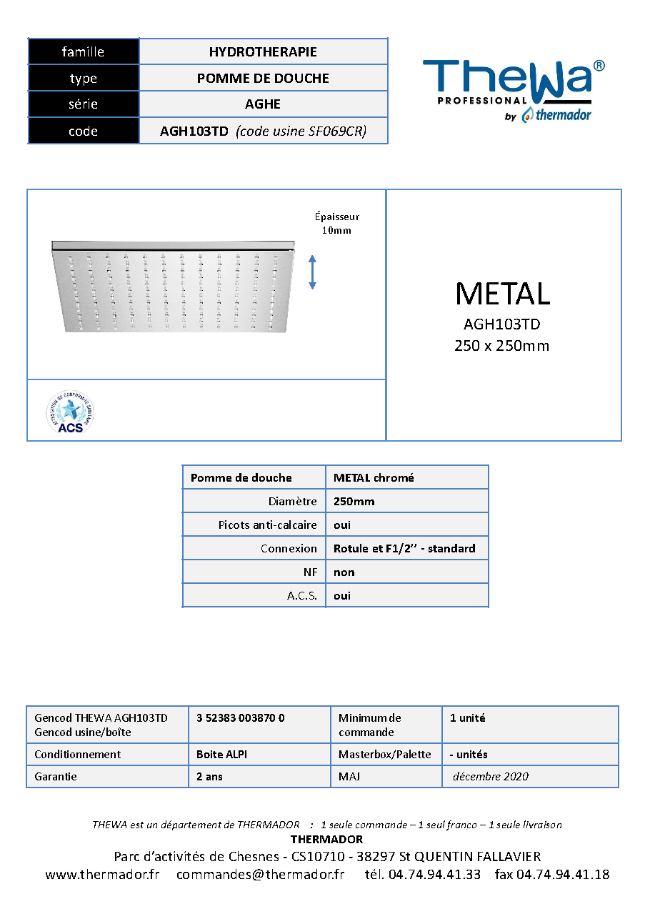 Fiche technique fournisseur
