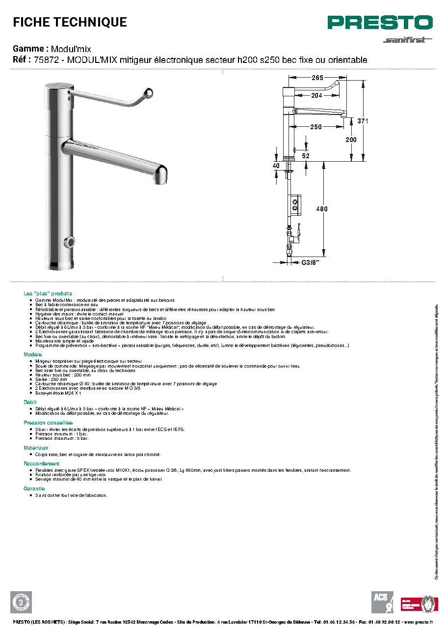 Fiche technique fournisseur
