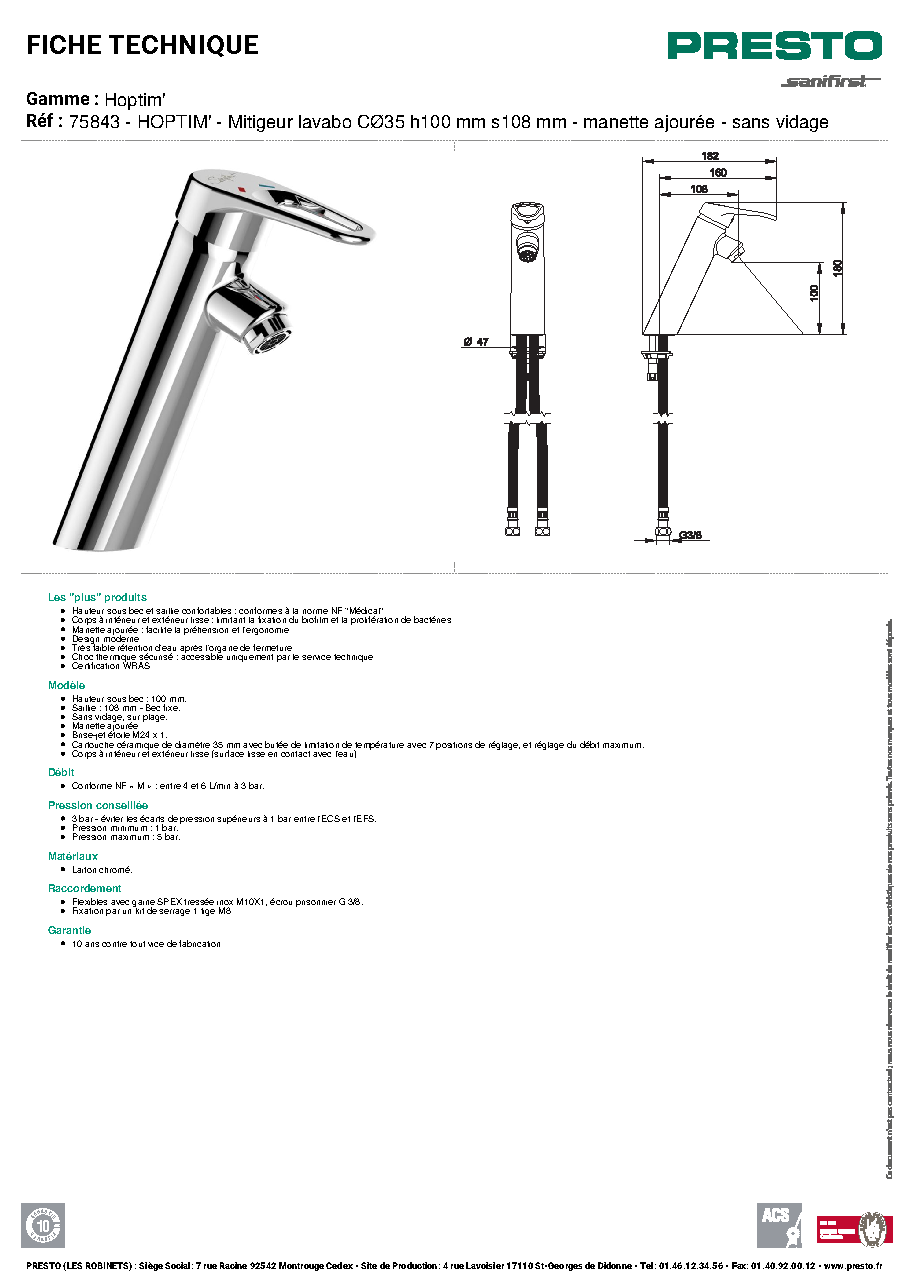 Fiche technique fournisseur