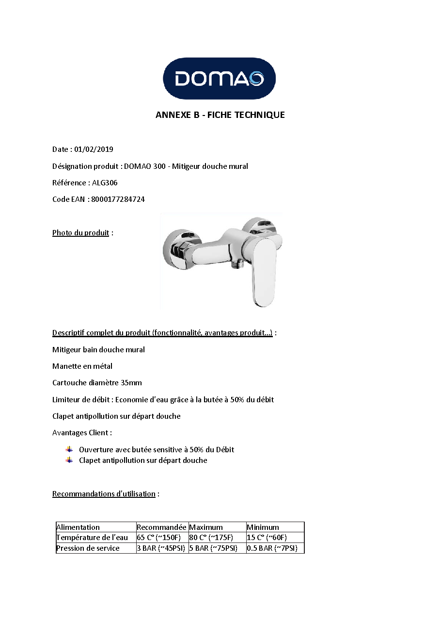 Fiche technique fournisseur