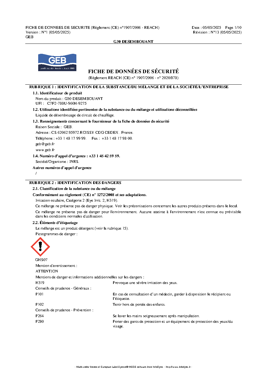 Fiche technique fournisseur