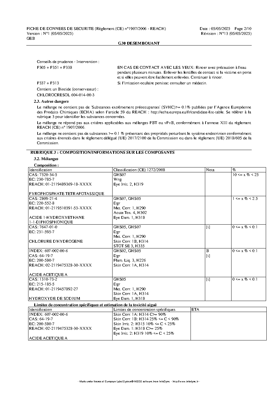 Fiche technique fournisseur