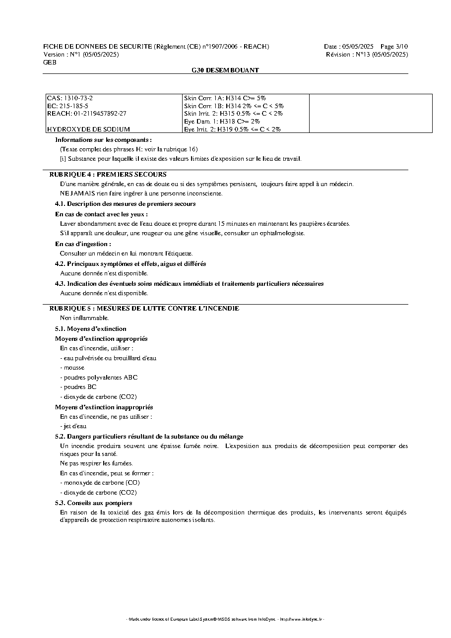 Fiche technique fournisseur