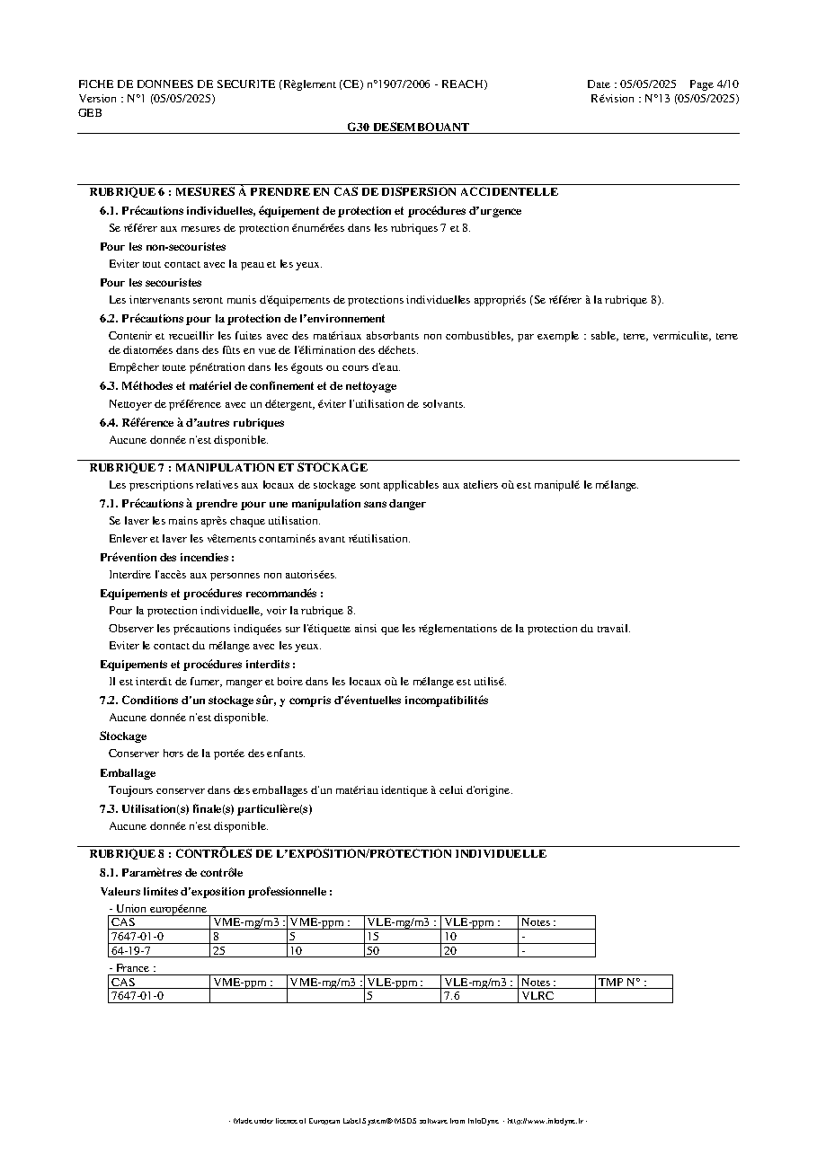 Fiche technique fournisseur