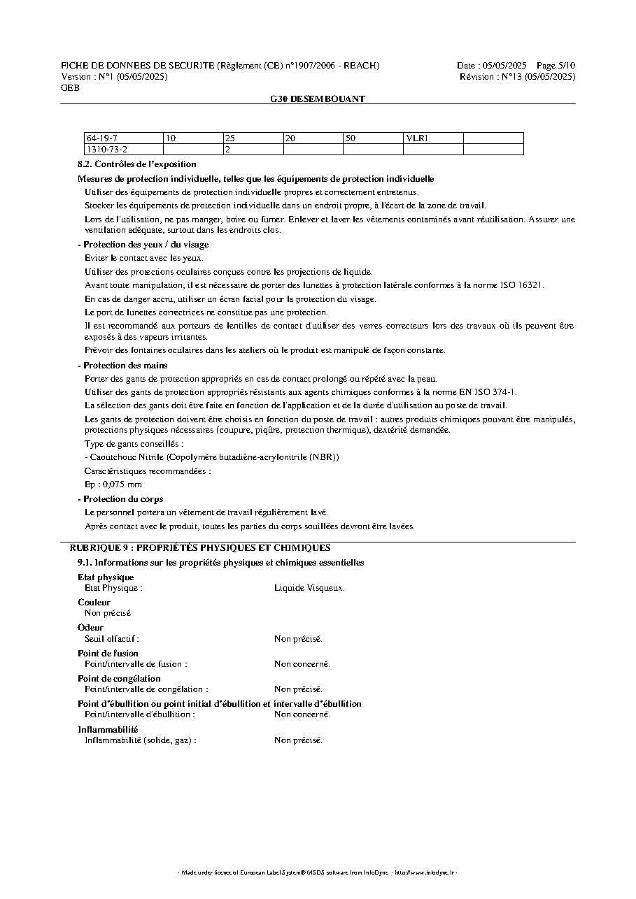 Fiche technique fournisseur