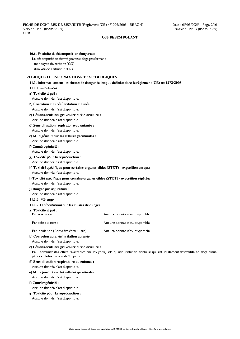Fiche technique fournisseur