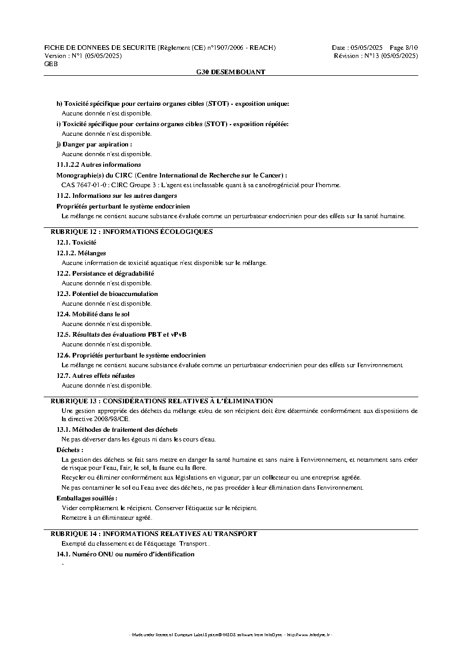 Fiche technique fournisseur