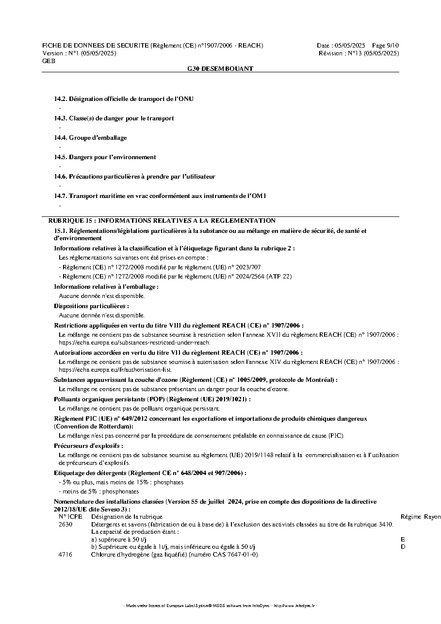 Fiche technique fournisseur