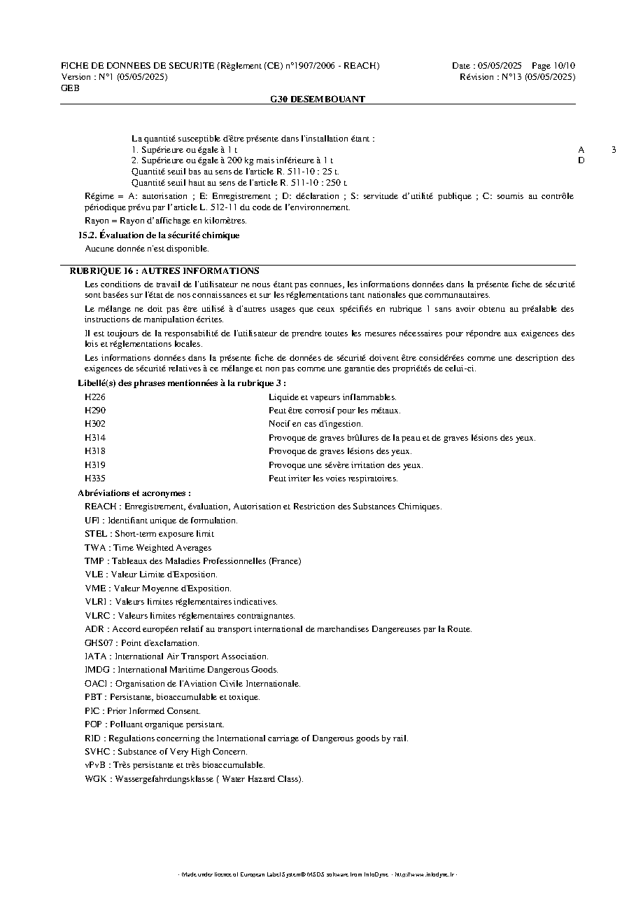 Fiche technique fournisseur