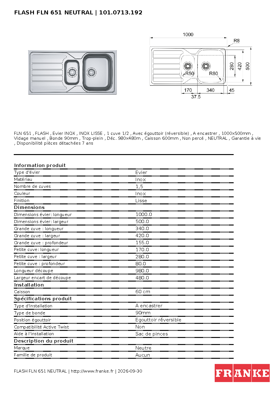 Fiche technique fournisseur