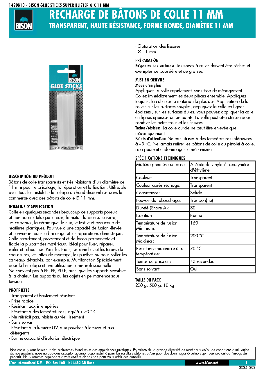 Fiche technique fournisseur