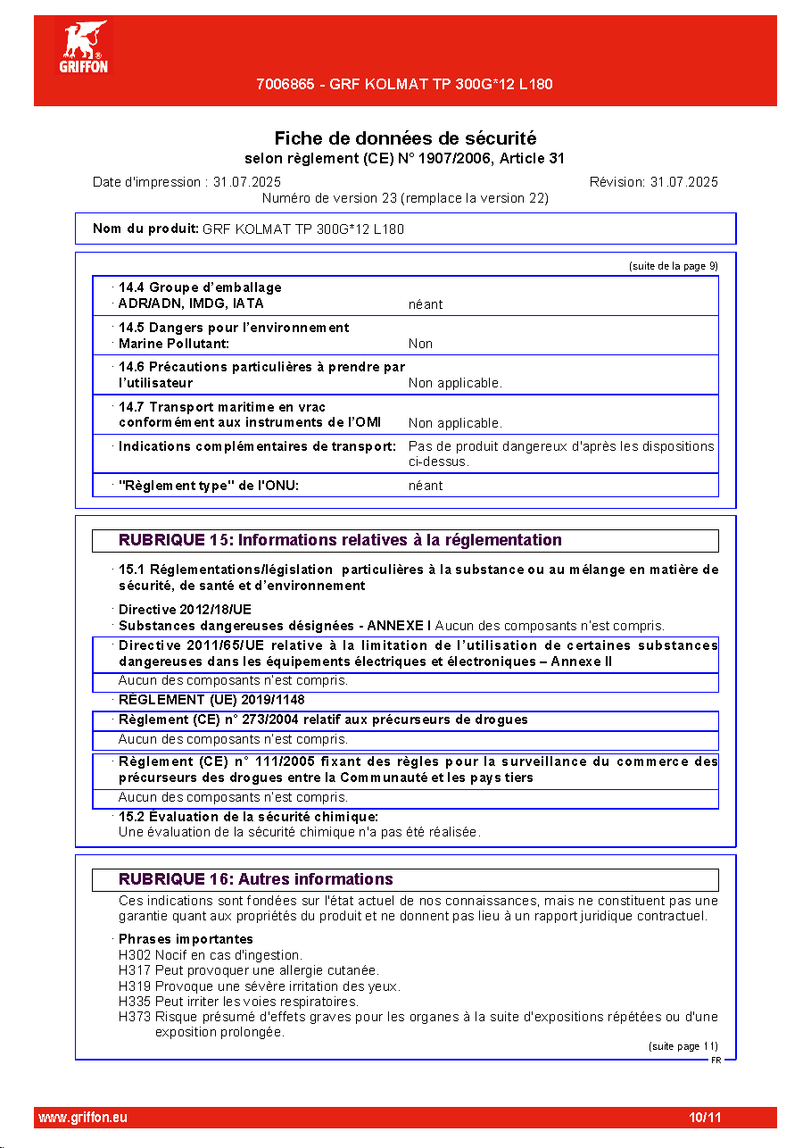 Fiche technique fournisseur