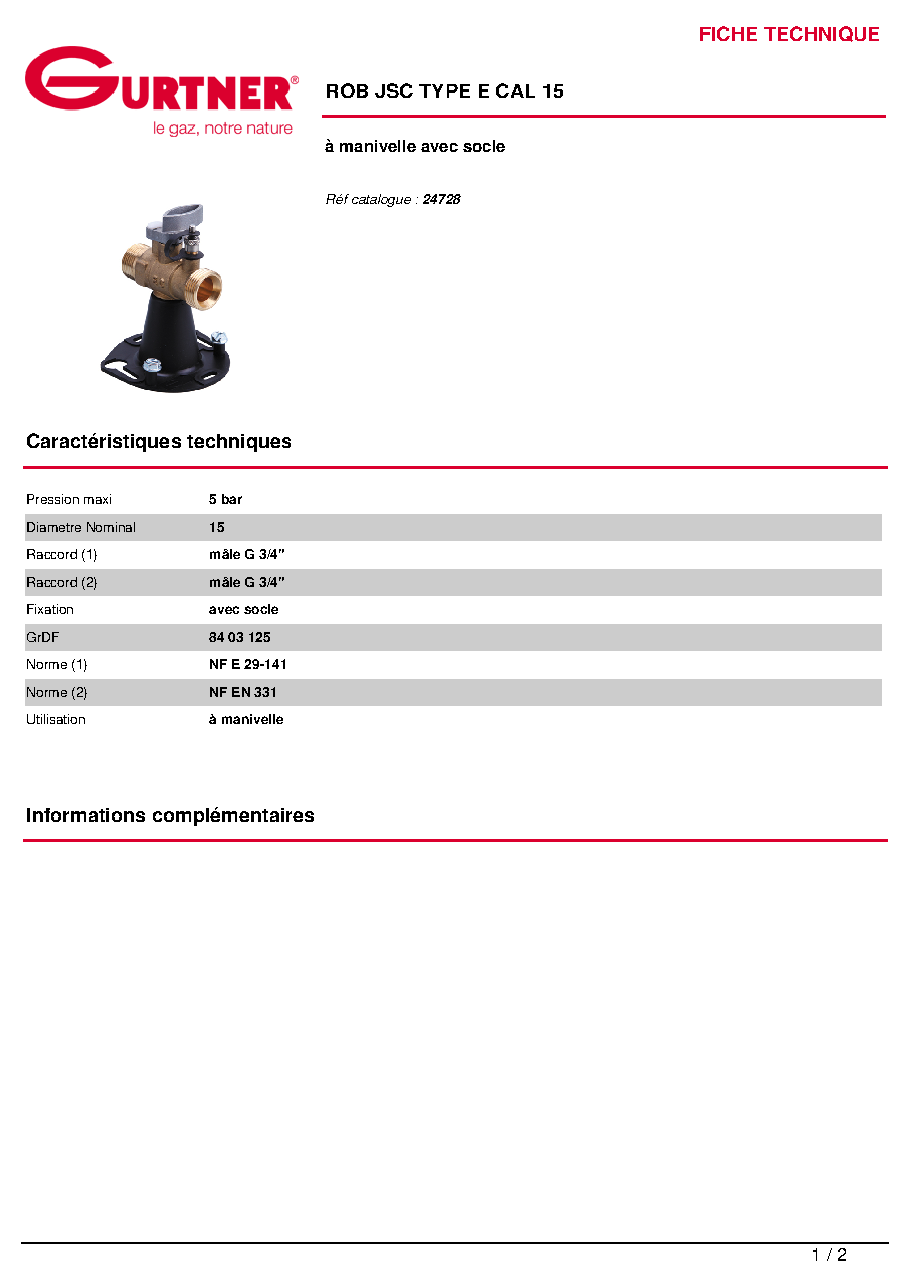 Fiche technique fournisseur