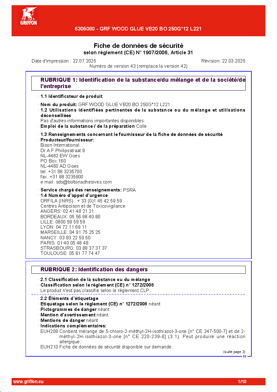 Fiche technique fournisseur