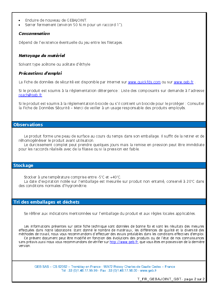 Fiche technique fournisseur