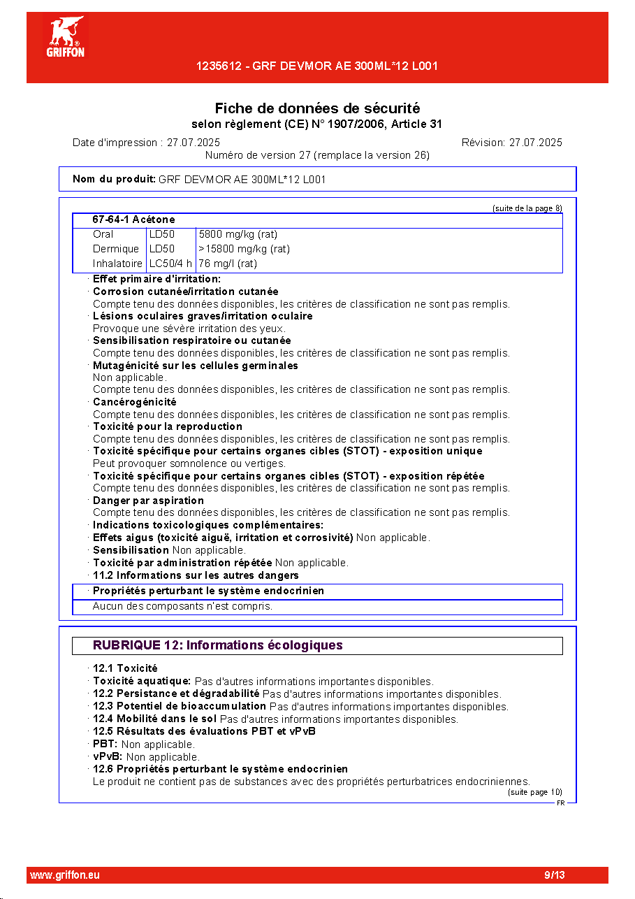 Fiche technique fournisseur
