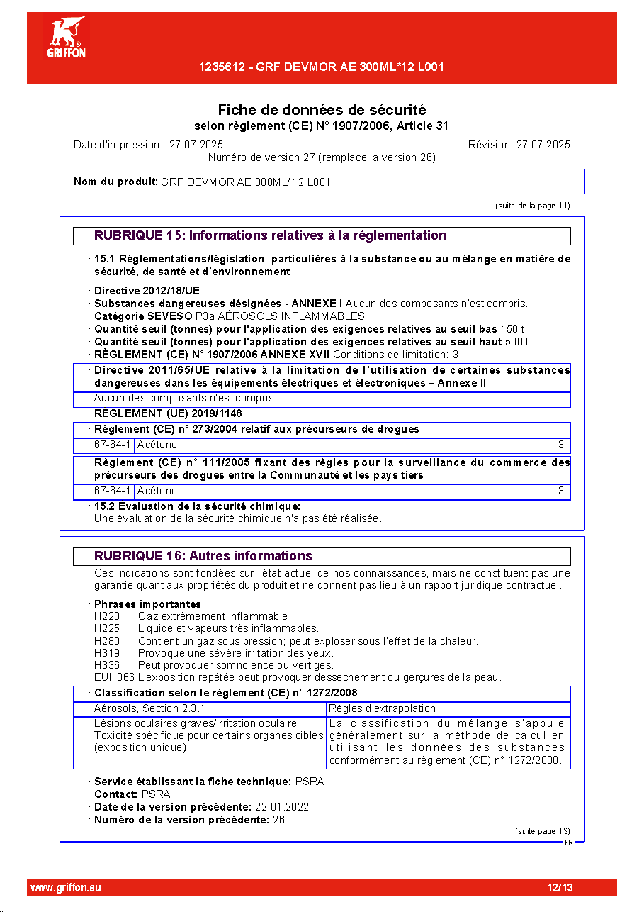 Fiche technique fournisseur