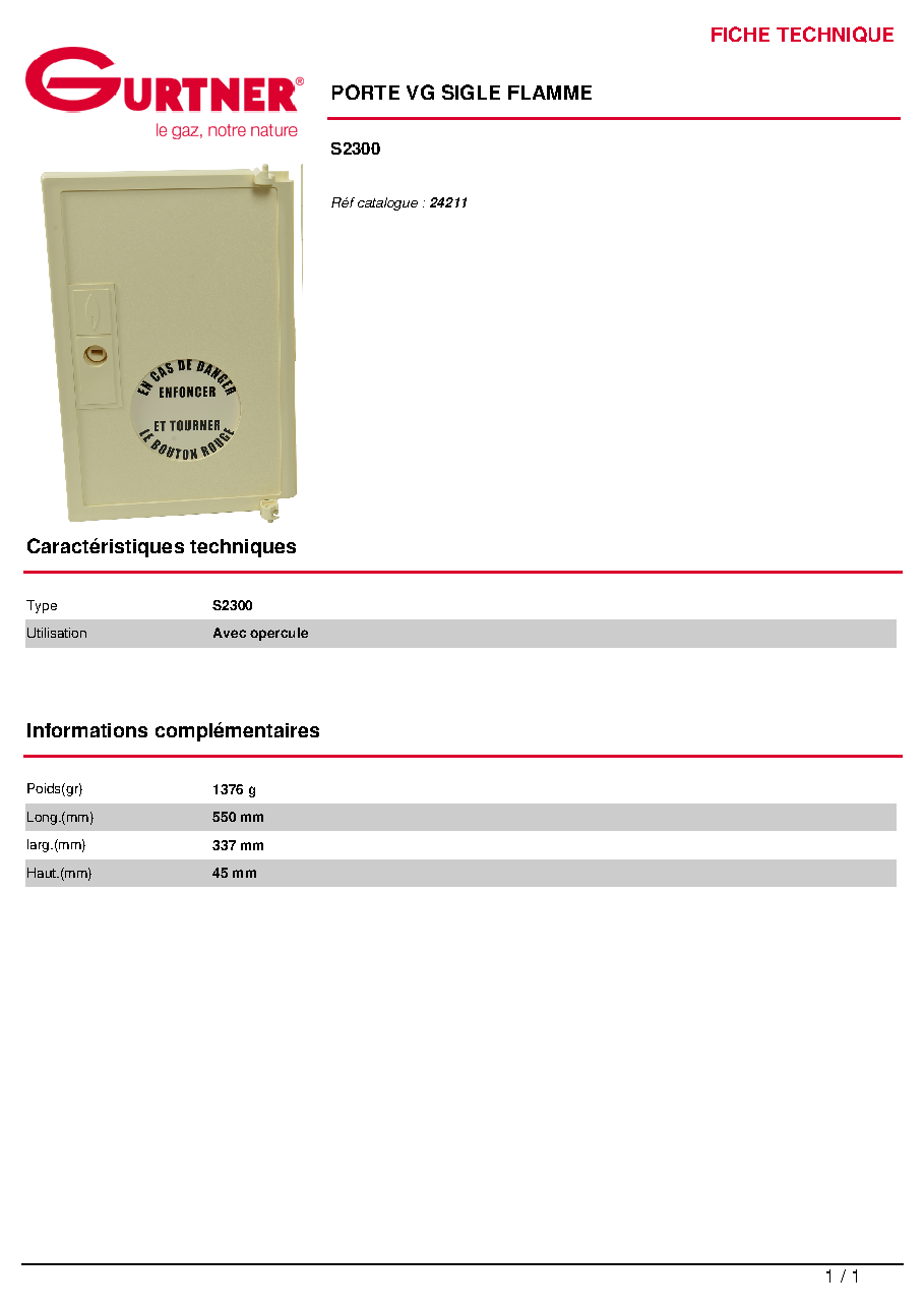 Fiche technique fournisseur
