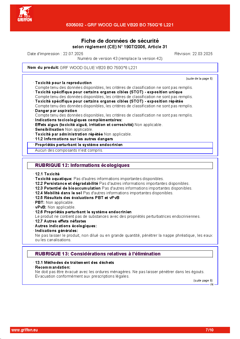 Fiche technique fournisseur