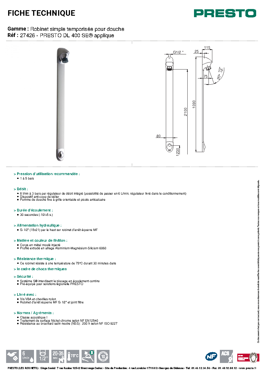 Fiche technique fournisseur