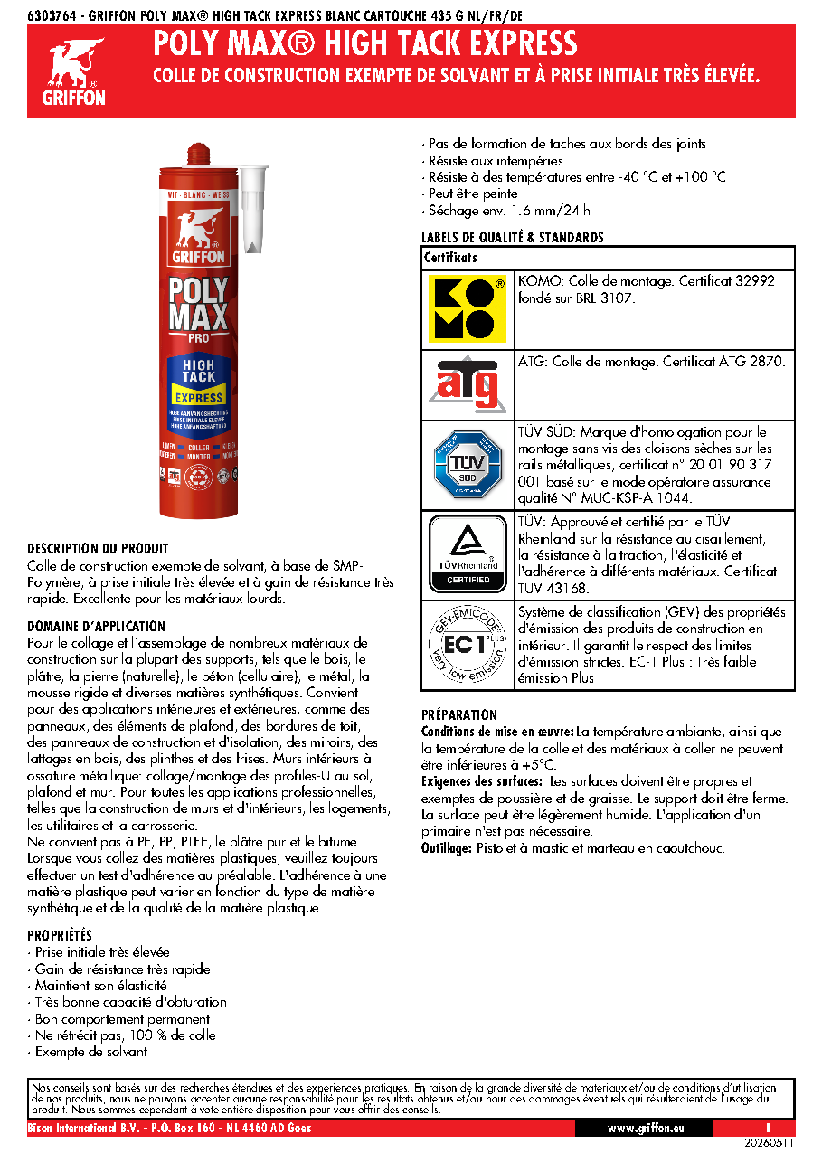 Fiche technique fournisseur