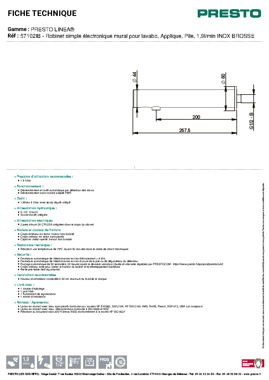 Fiche technique fournisseur