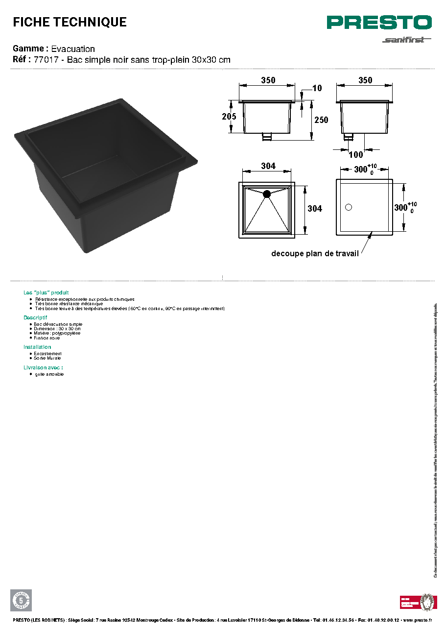 Fiche technique fournisseur