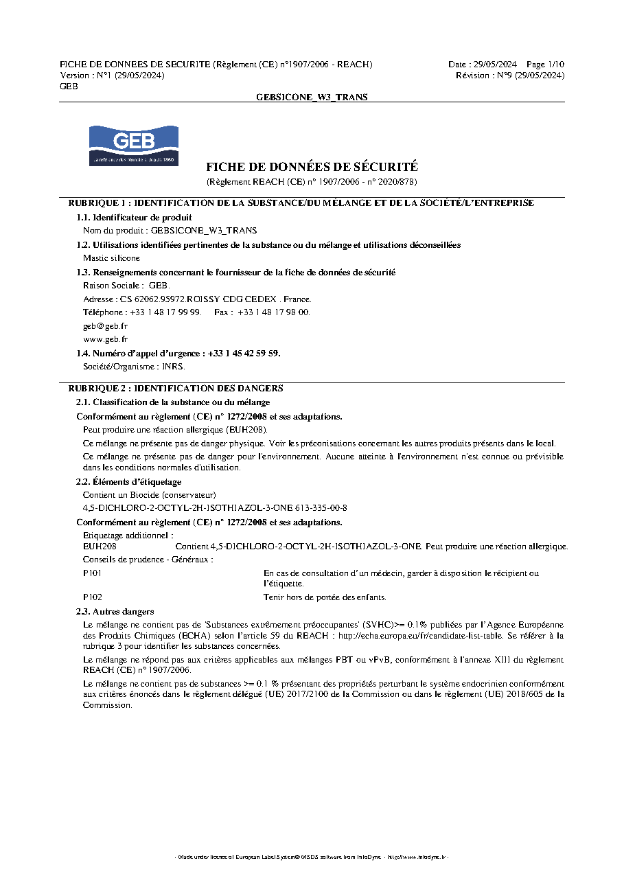 Fiche technique fournisseur