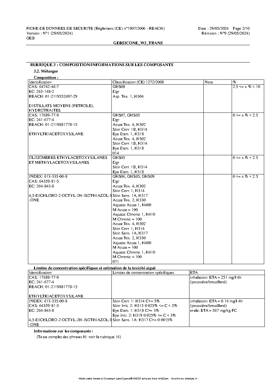 Fiche technique fournisseur