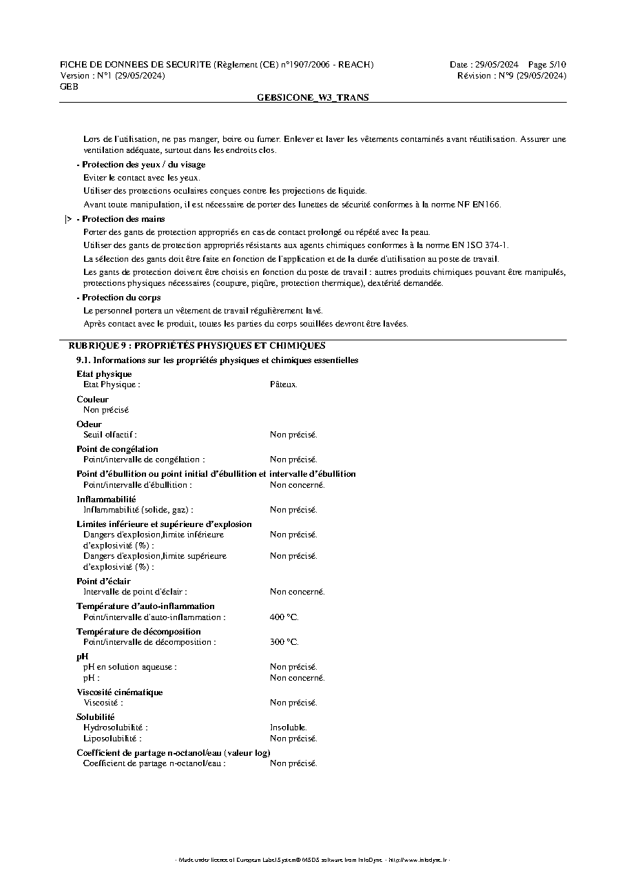 Fiche technique fournisseur