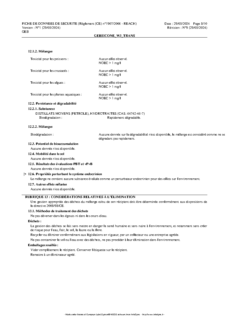 Fiche technique fournisseur