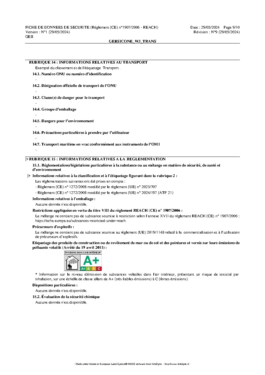 Fiche technique fournisseur