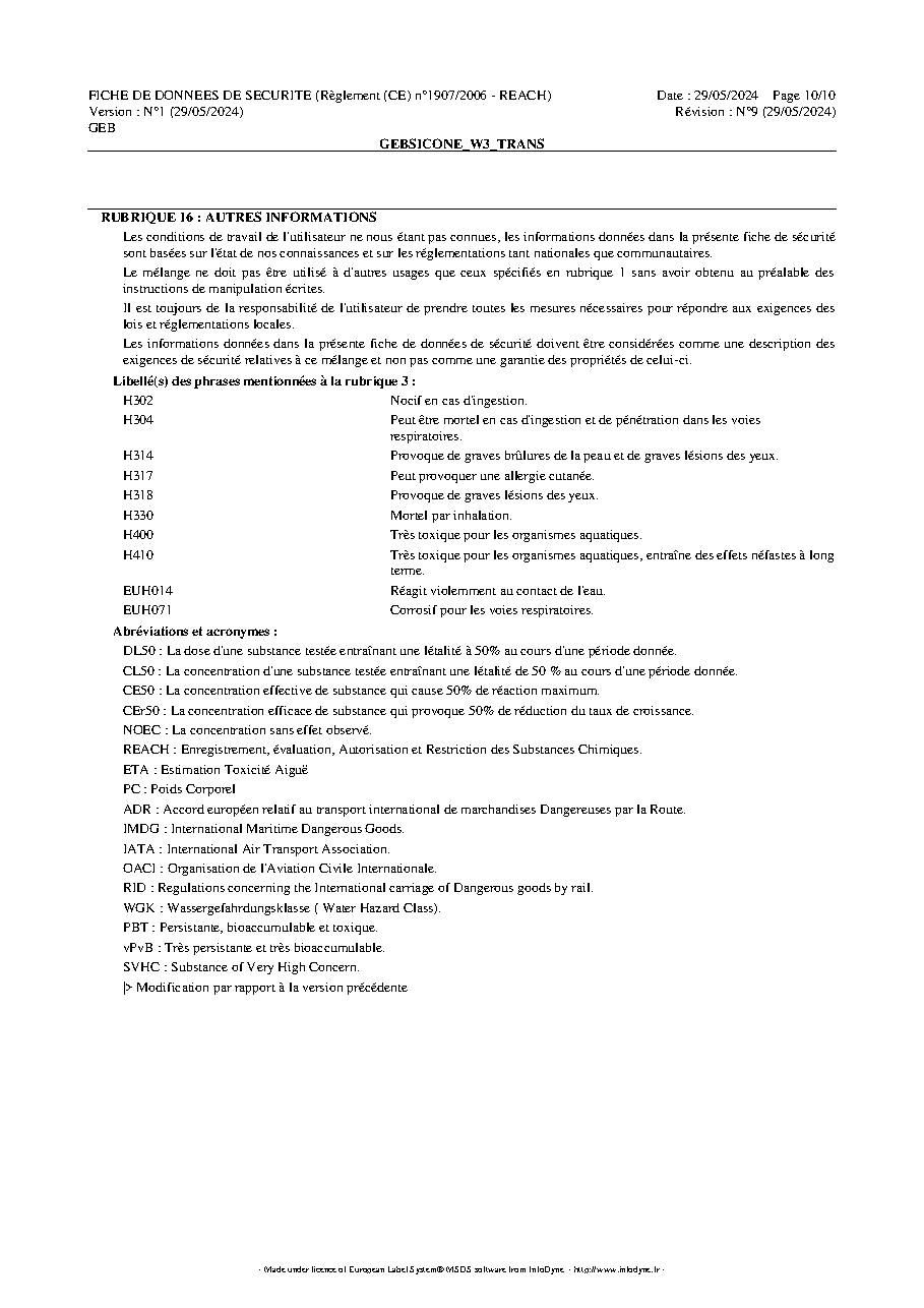 Fiche technique fournisseur