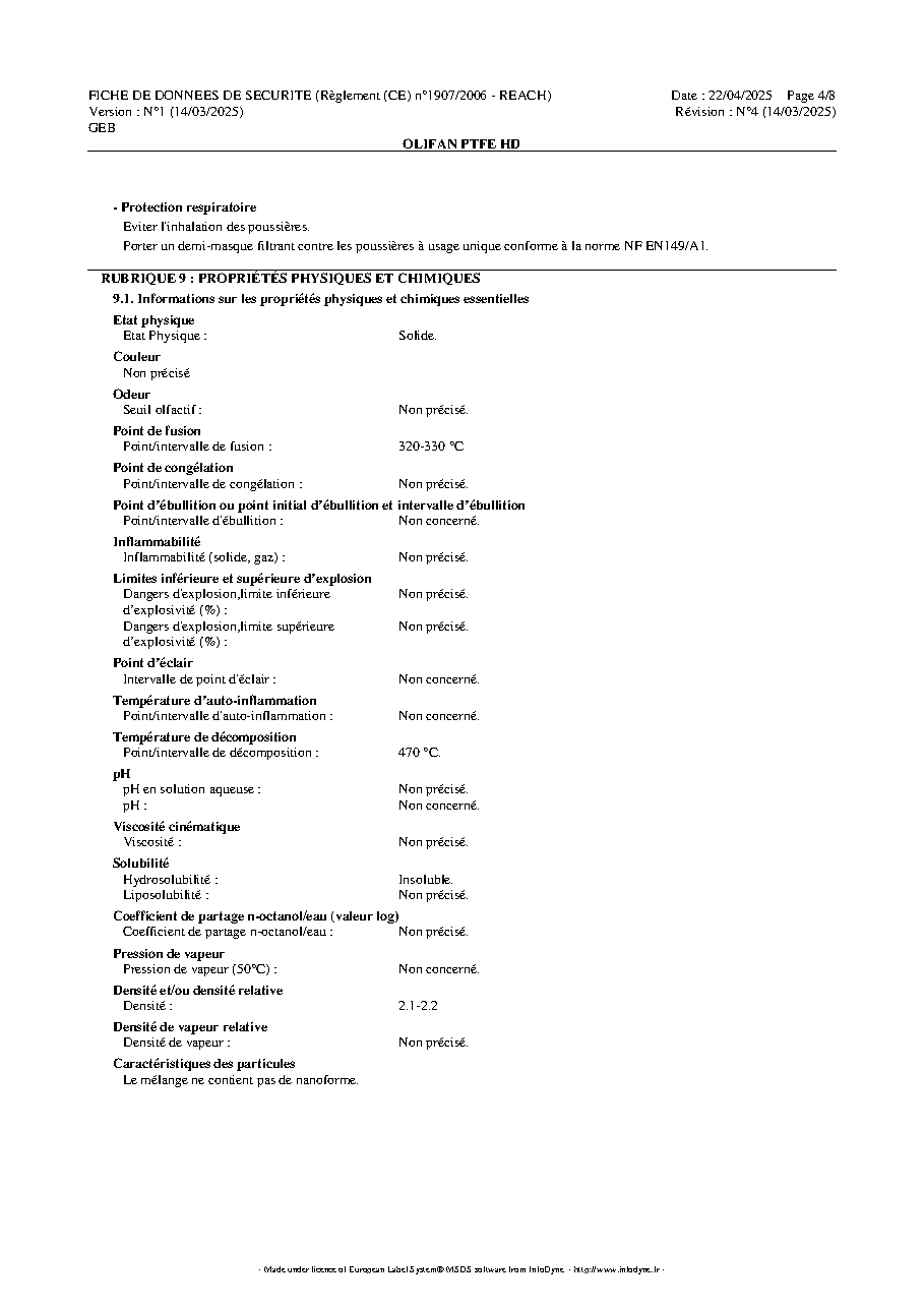 Fiche technique fournisseur